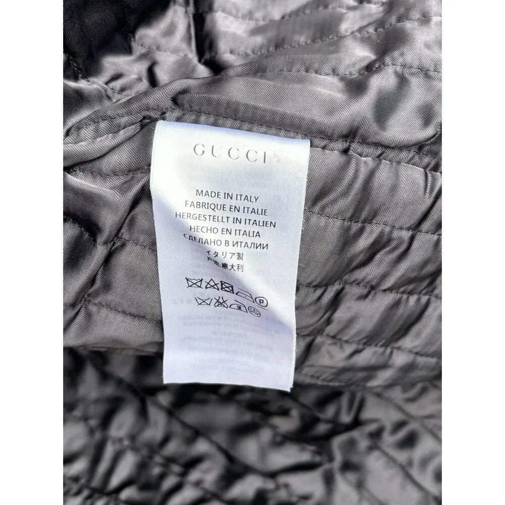 GUCCI Cotton Blend Leather Washed Gabardine Jacket Blue Sz 48 US 38